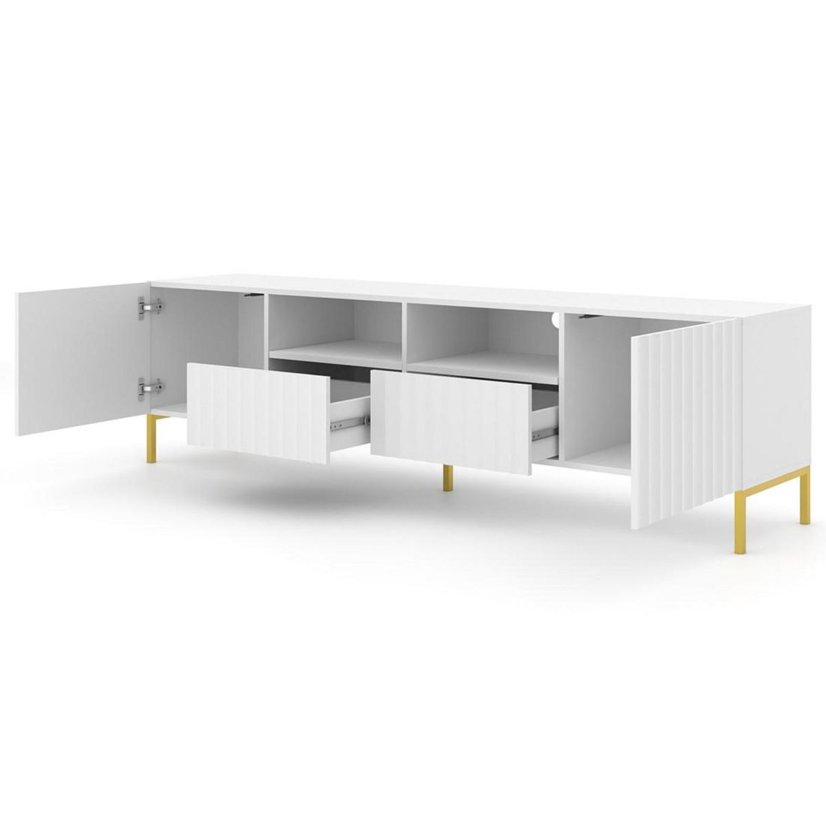 BEST MOBILIER Lara - meuble tv - pieds dorés - 2 tiroirs - 200 cm