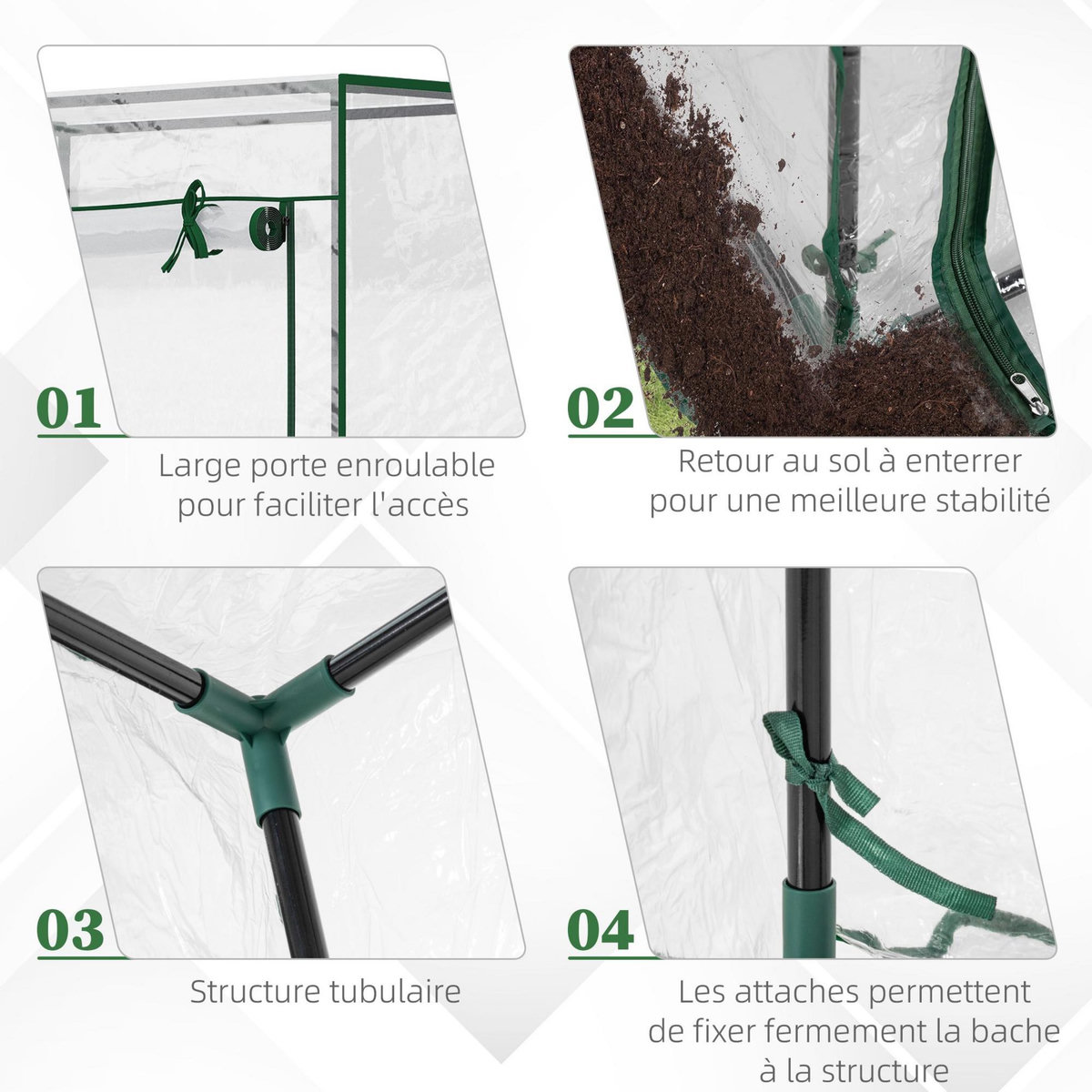 OUTSUNNY Serre de Jardin serre à tomates 1L x 0,5l x 1,5H m porte zippée déroulante acier thermolaqué PVC haute densité 140 g/m² anti-UV