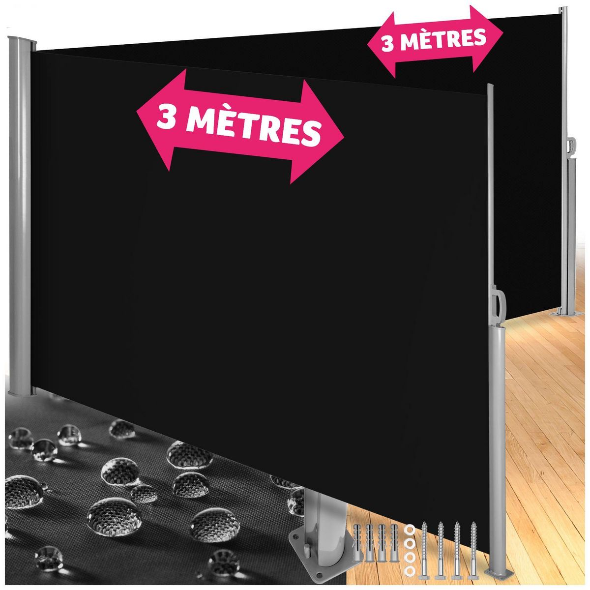 tectake Paravent rétractable double et extensible avec enrouleur