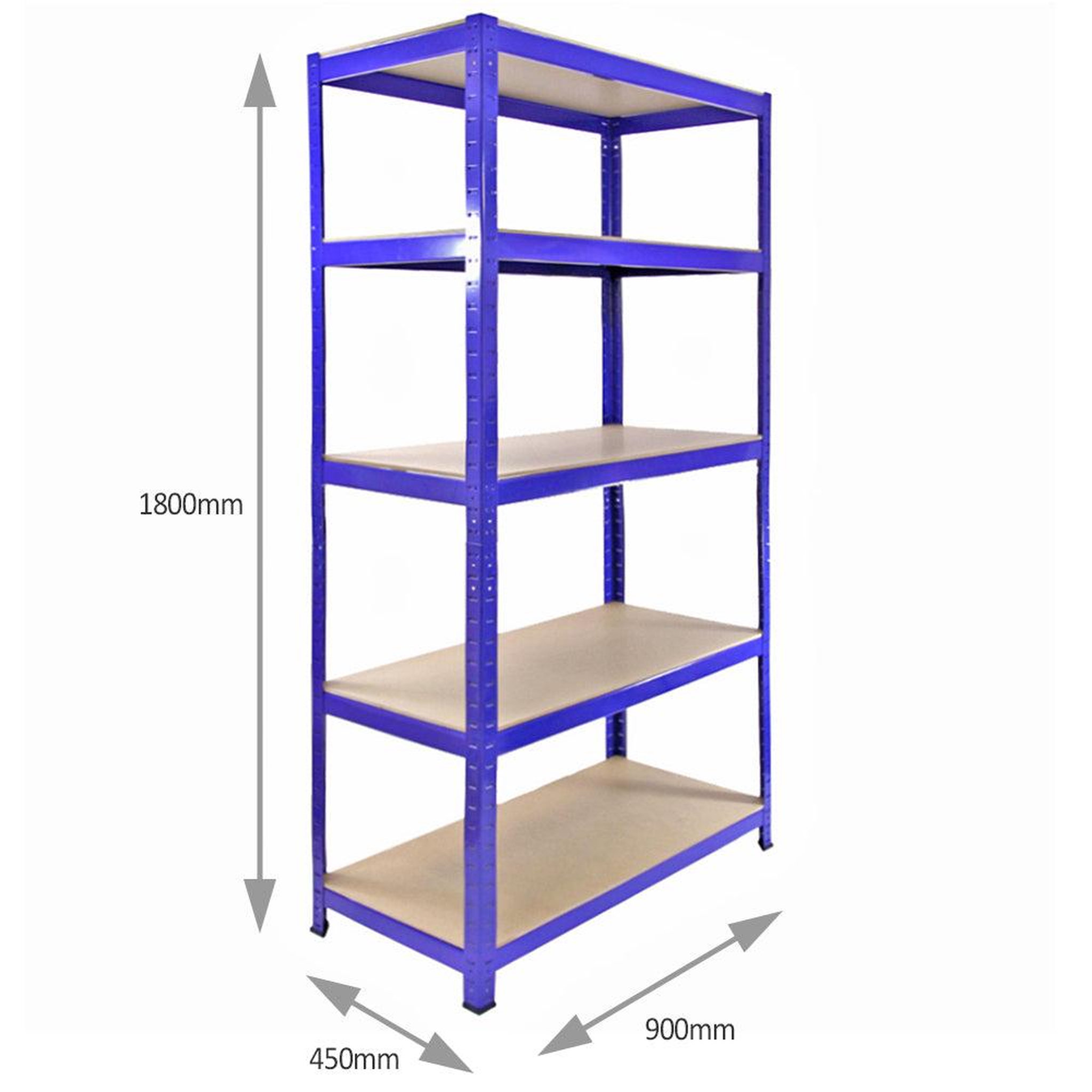 Voir la diapositive 5 : MONSTER RACKING Lot de 5 rayonnages t-rax en acier bleu 90cm x 45cm x 180cm, maillet & connecteurs de baies