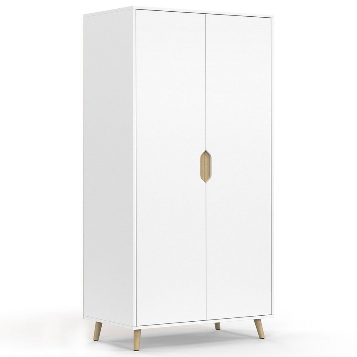 ID MARKET Armoire 2 portes HELSINKI scandinave blanc penderie 80 cm avec étagères rangement maxi capacité