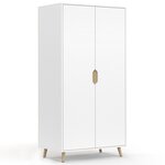 ID MARKET Armoire 2 portes HELSINKI scandinave blanc penderie 80 cm avec étagères rangement maxi capacité