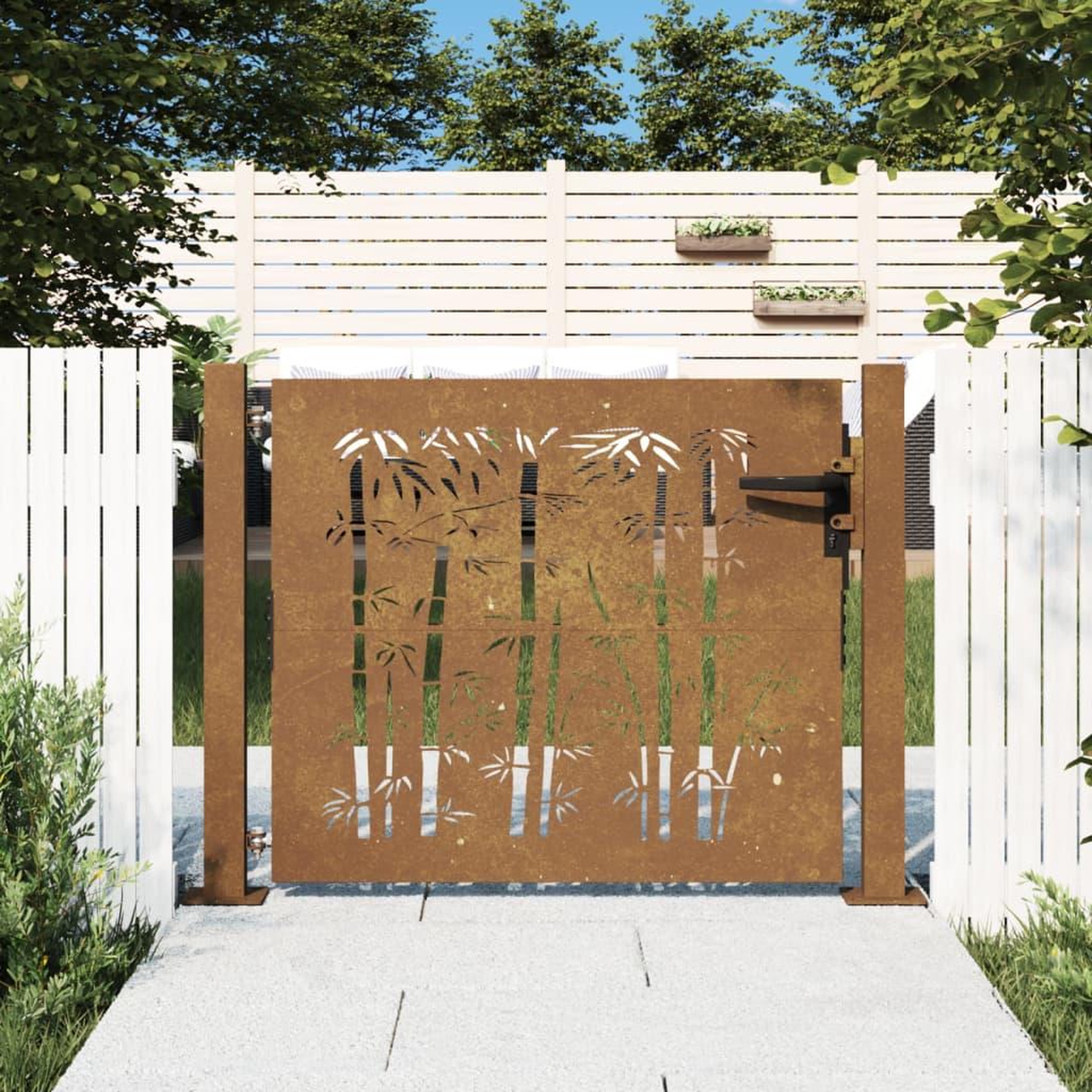 VIDAXL Portail de jardin 105x105 cm acier corten design de bambou
