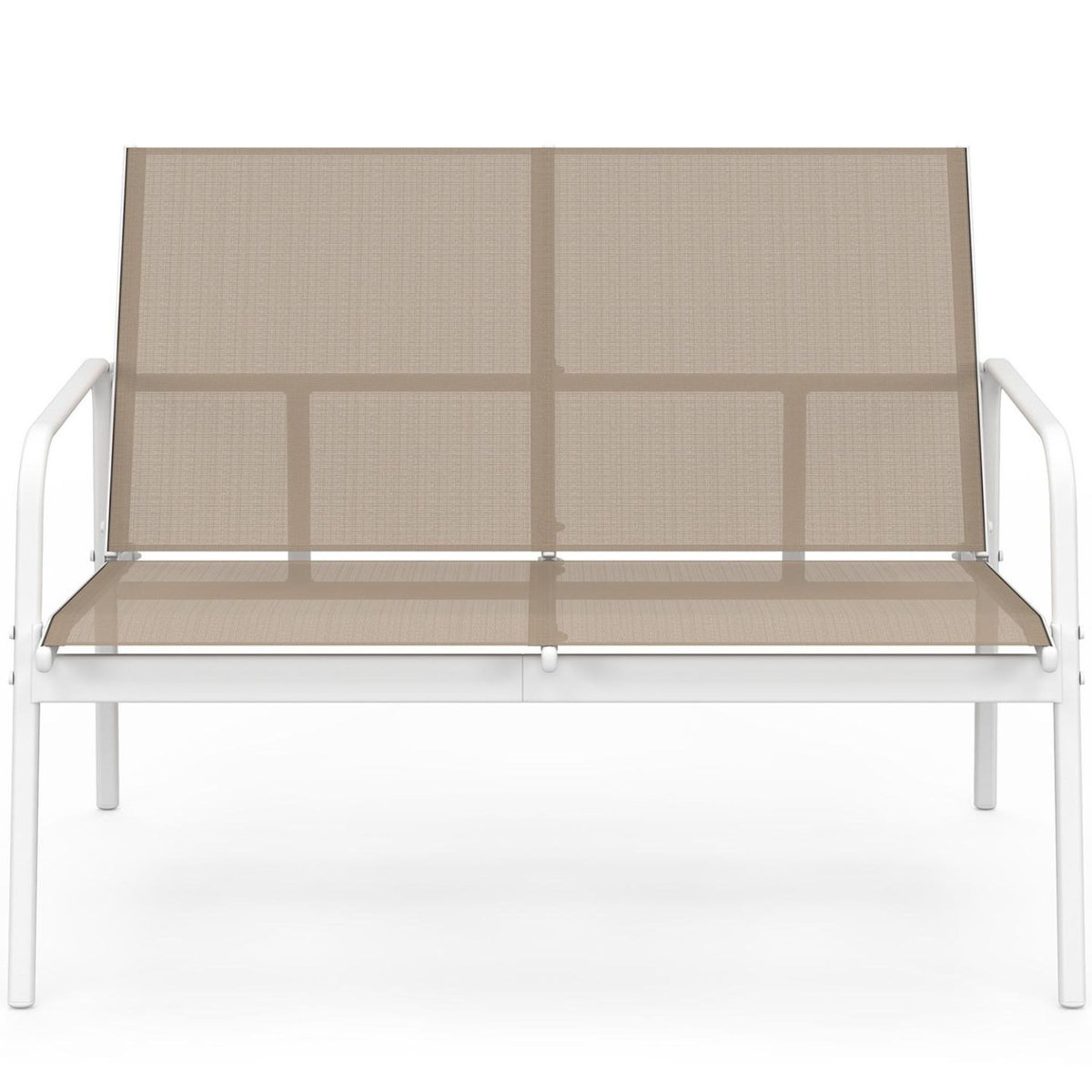 ID MARKET Salon de jardin bas TOLEDE 4 places avec canapé, fauteuils et table blanc et beige