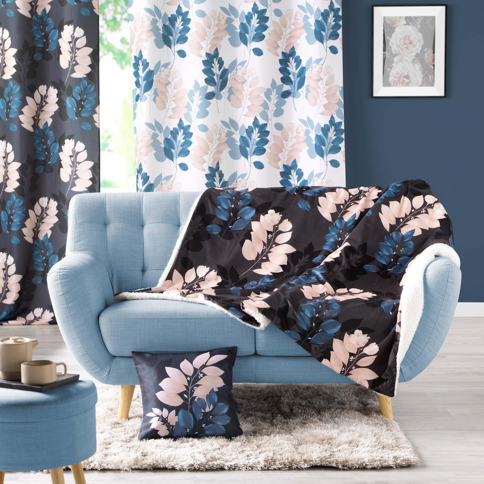 Voir la diapositive 3 : Eden Plaid sherpa 125 x 150 cm belline fleurie bleu