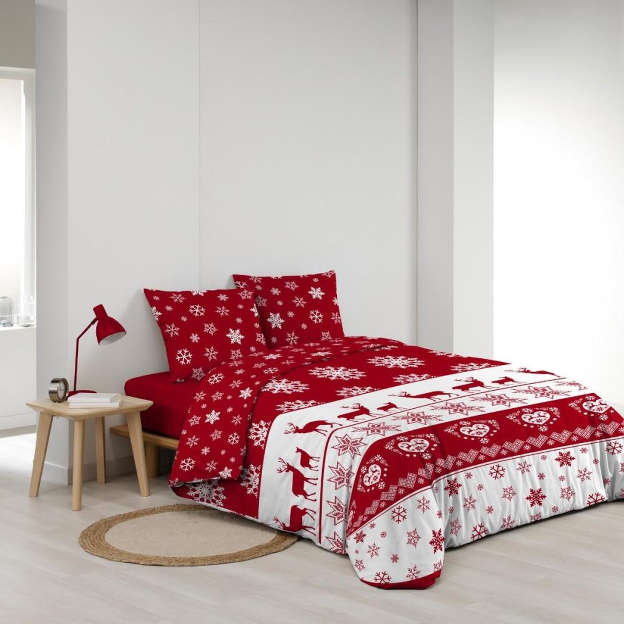 Voir la diapositive 4 : Douceur d'Intérieur Housse de couette 240x220 + 2 taies FLOCONETTE microfibre flanelle