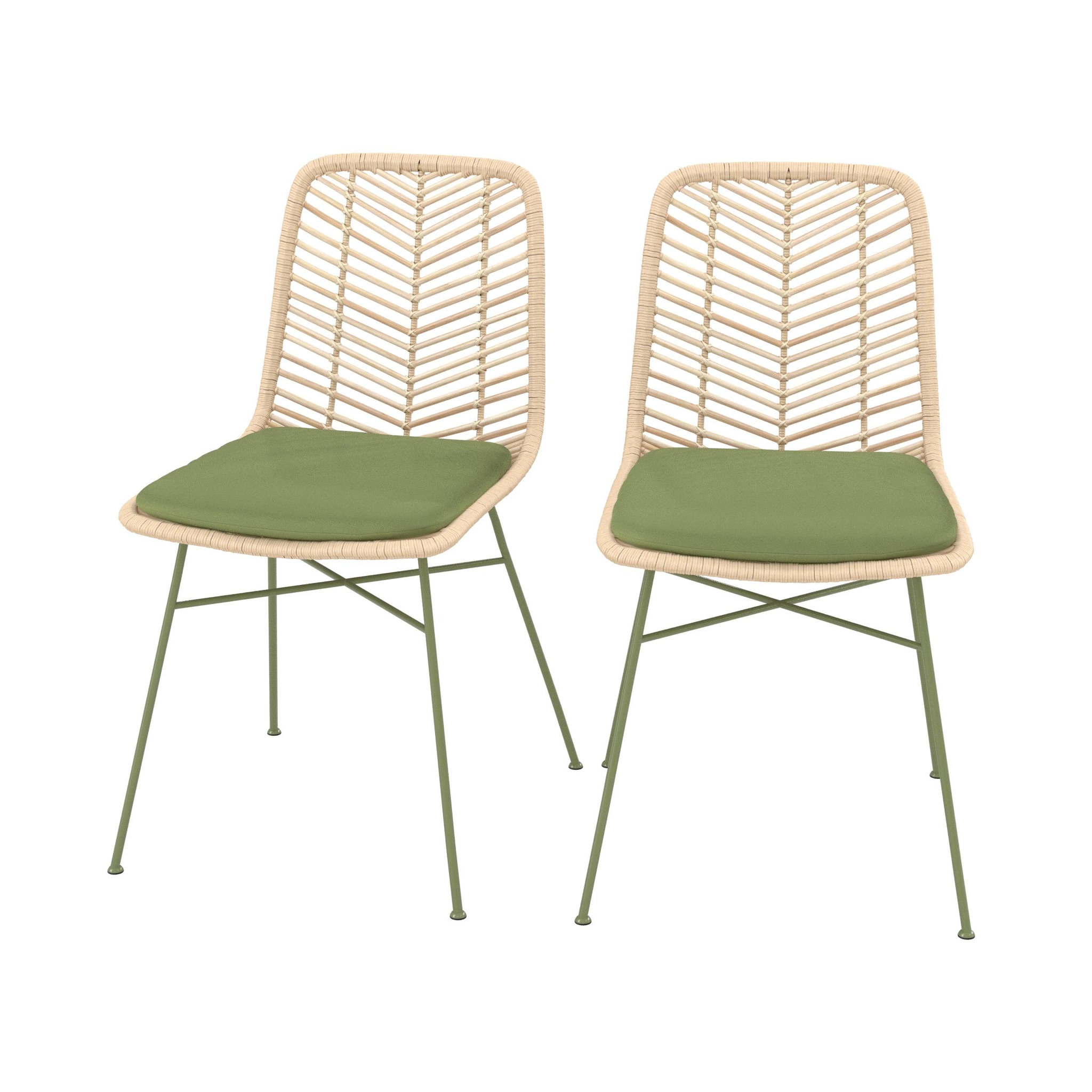 MAISON PAVANE Lot de 2 chaises en rotin et tissu vert olive -tamara