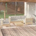 VIDAXL Salon de jardin 6 pcs avec coussins creme bois de pin