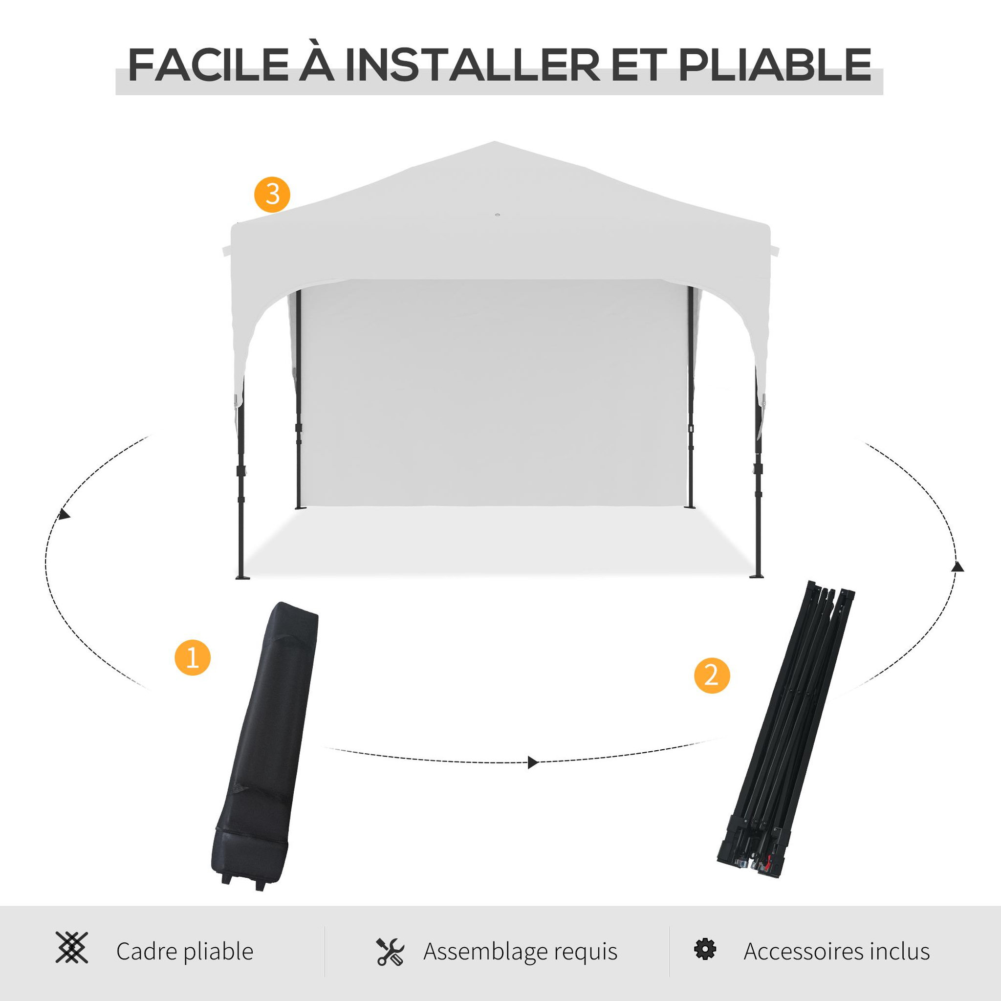 Voir la diapositive 5 : OUTSUNNY Tonnelle barnum de jardin pliant - dim. 3L x 3l x 2,65H m - acier Oxford blanc