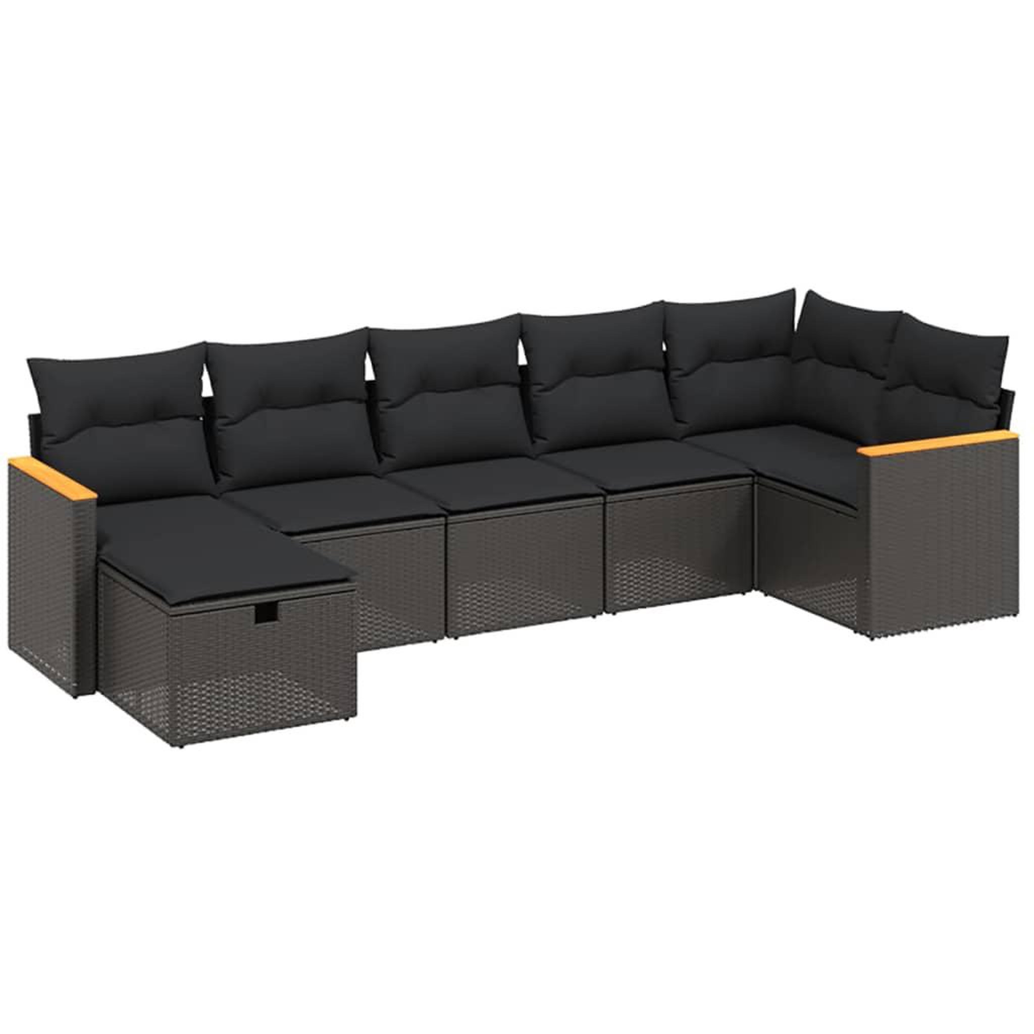 Voir la diapositive 2 : VIDAXL Salon de jardin 7 pcs avec coussins noir resine tressee