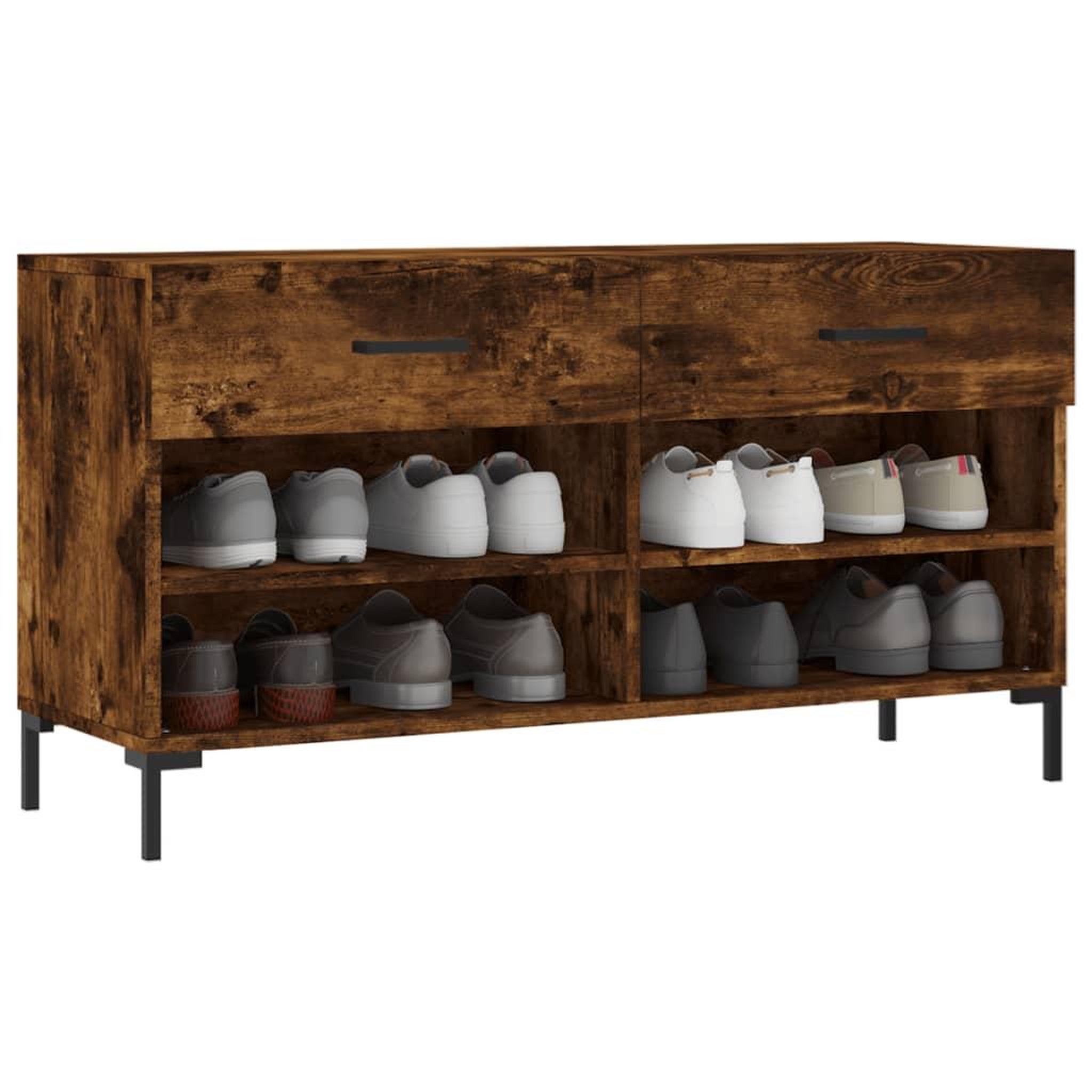 Voir la diapositive 3 : VIDAXL Banc a chaussures chene fume 102x35x55 cm bois d'ingenierie