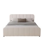 CONCEPT USINE Lit avec coffre de rangement 160x200cm en velours beige TAMPA