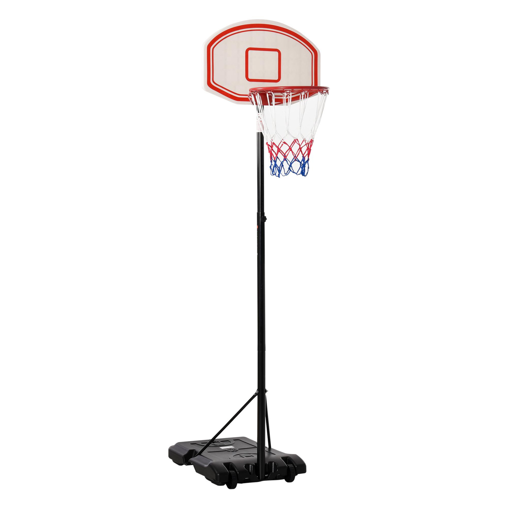 Voir la diapositive 1 : HOMCOM Panier de basket-ball sur pied avec poteau panneau, base de lestage sur roulettes hauteur réglable 2,1 - 2,5 m noir blanc