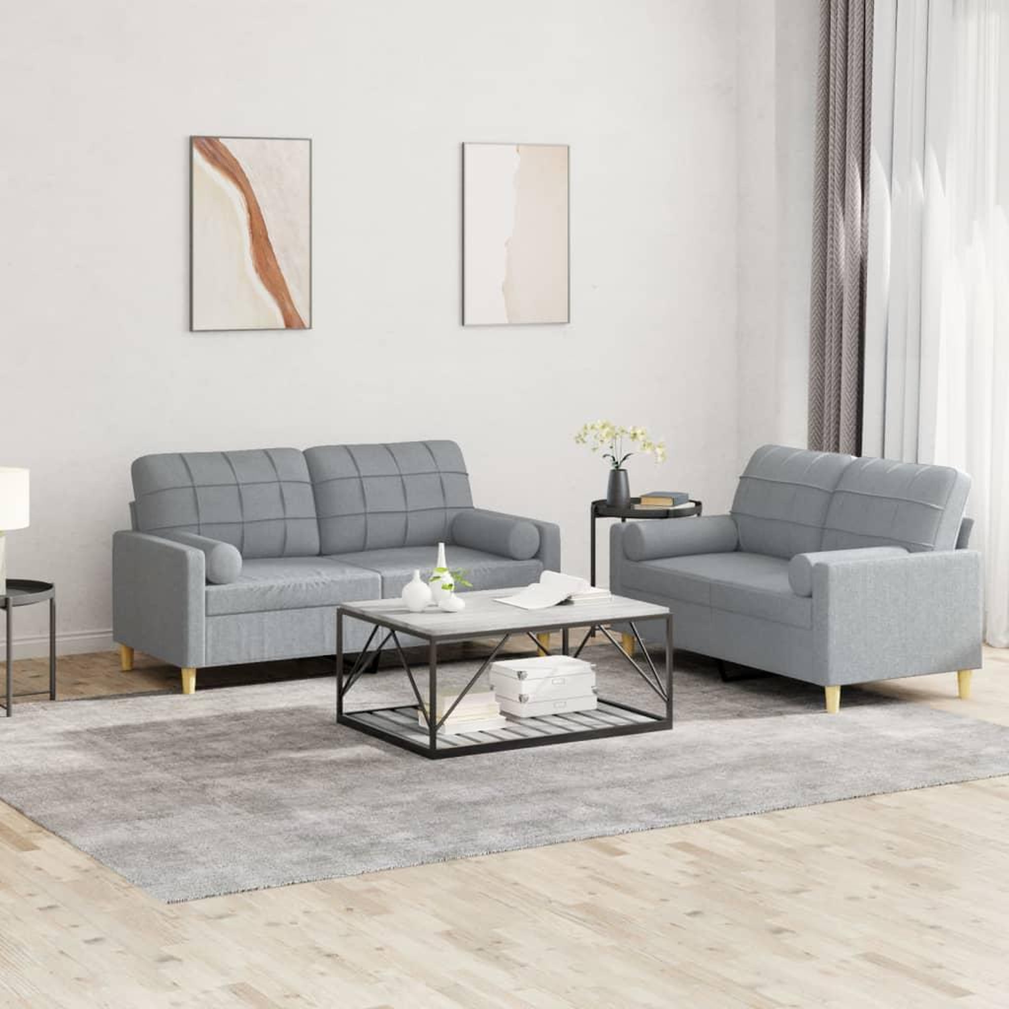 VIDAXL Ensemble de canapes 2 pcs coussins gris clair tissu