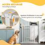 Voir la diapositive 6 : PAWHUT Barrière de sécurité pour chien - barrière à pression ajustable - 2 portes verrouillables - acier blanc