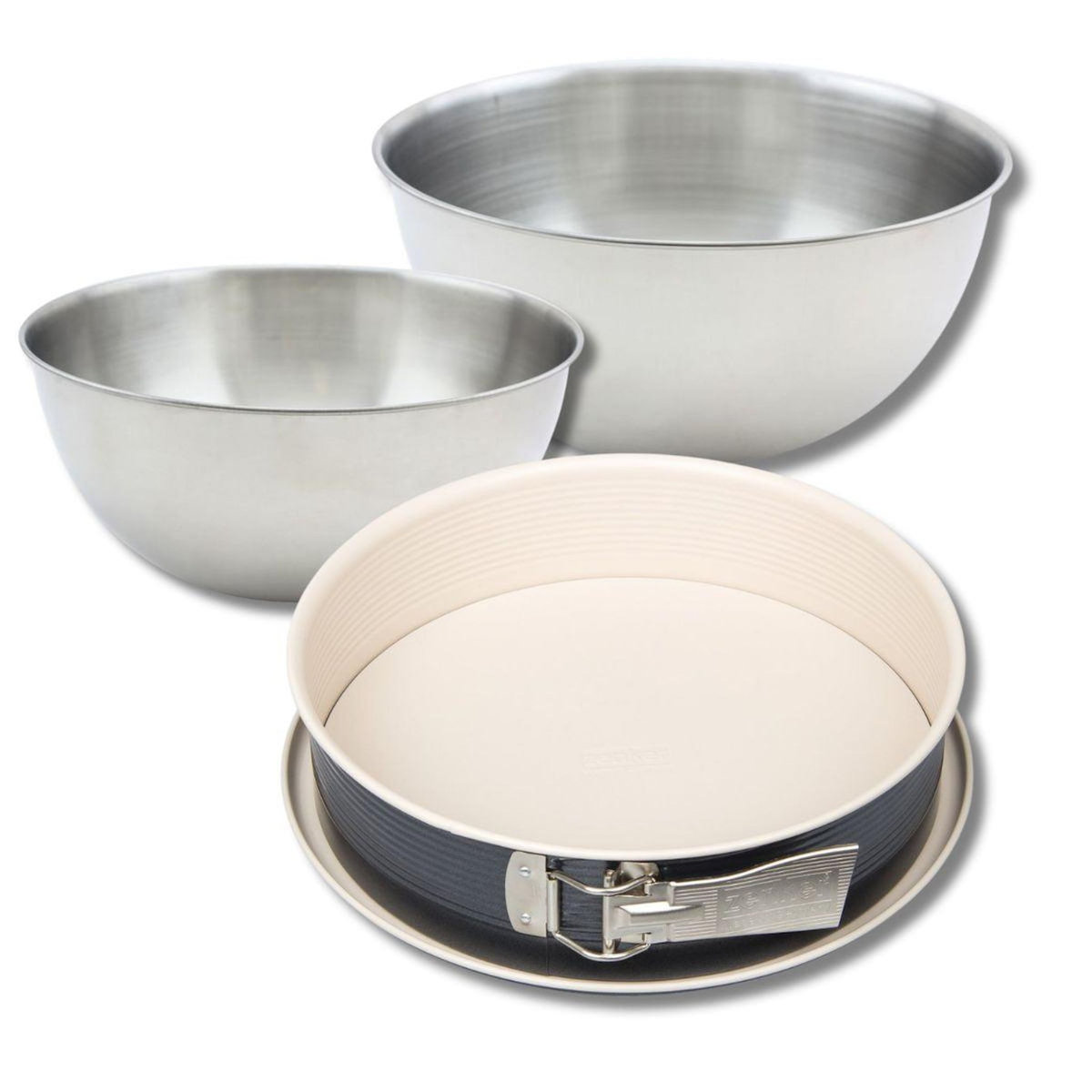 ZENKER Set pâtisserie avec moule à manqué 27 cm, 2 bols à mixer et 1 spatule Zenker