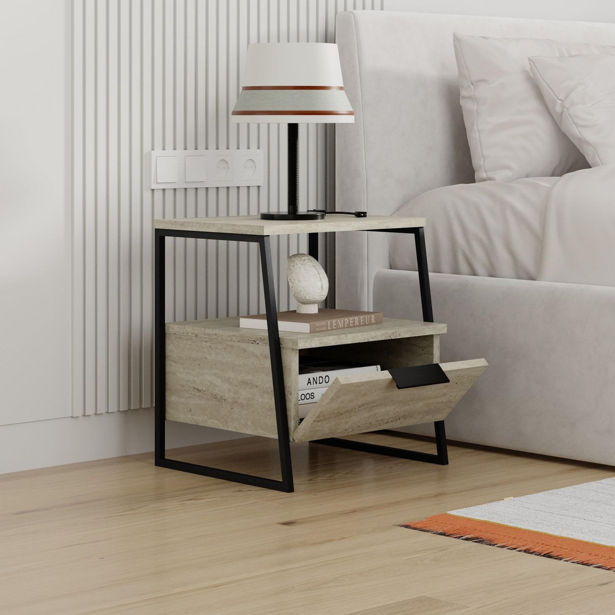 Habitat et Jardin Table de chevet en bois  Pal  - 45 x 40 x 50 cm - Travertin