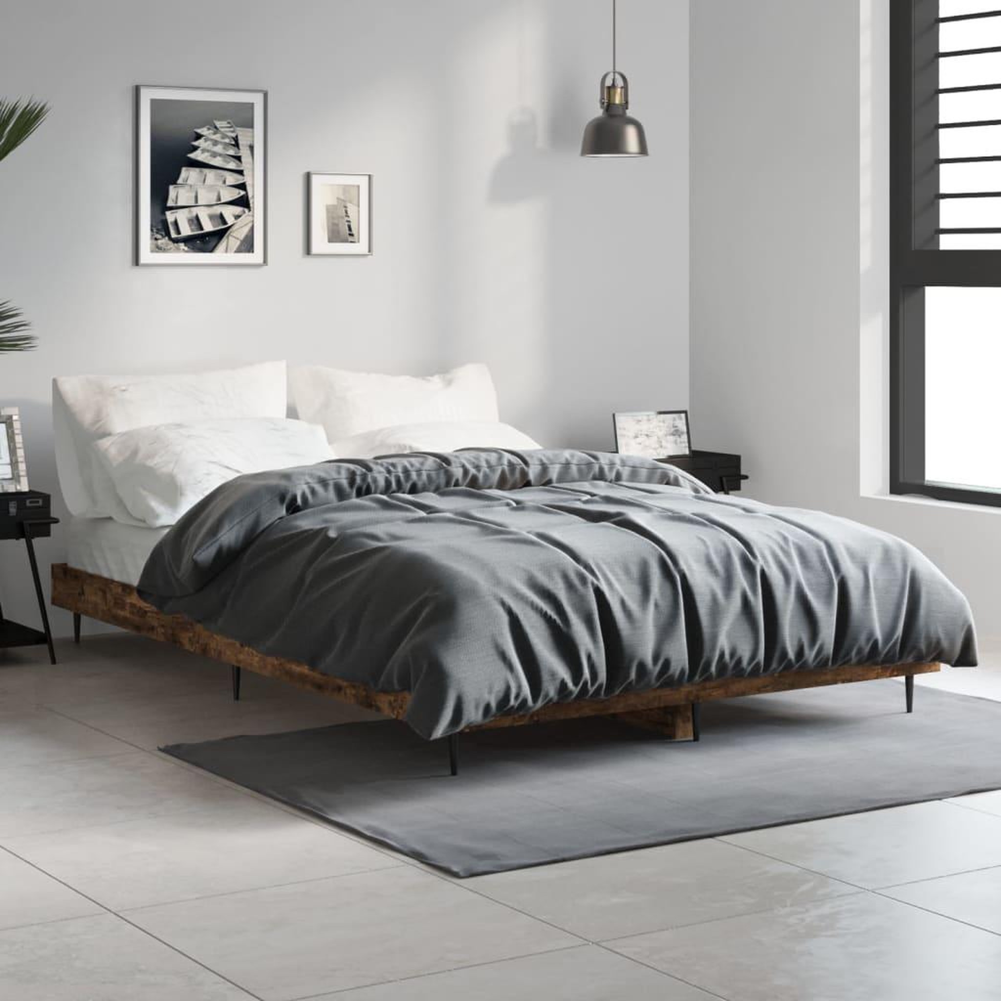 VIDAXL Cadre de lit sans matelas chene fume 120x190 cm bois ingenierie