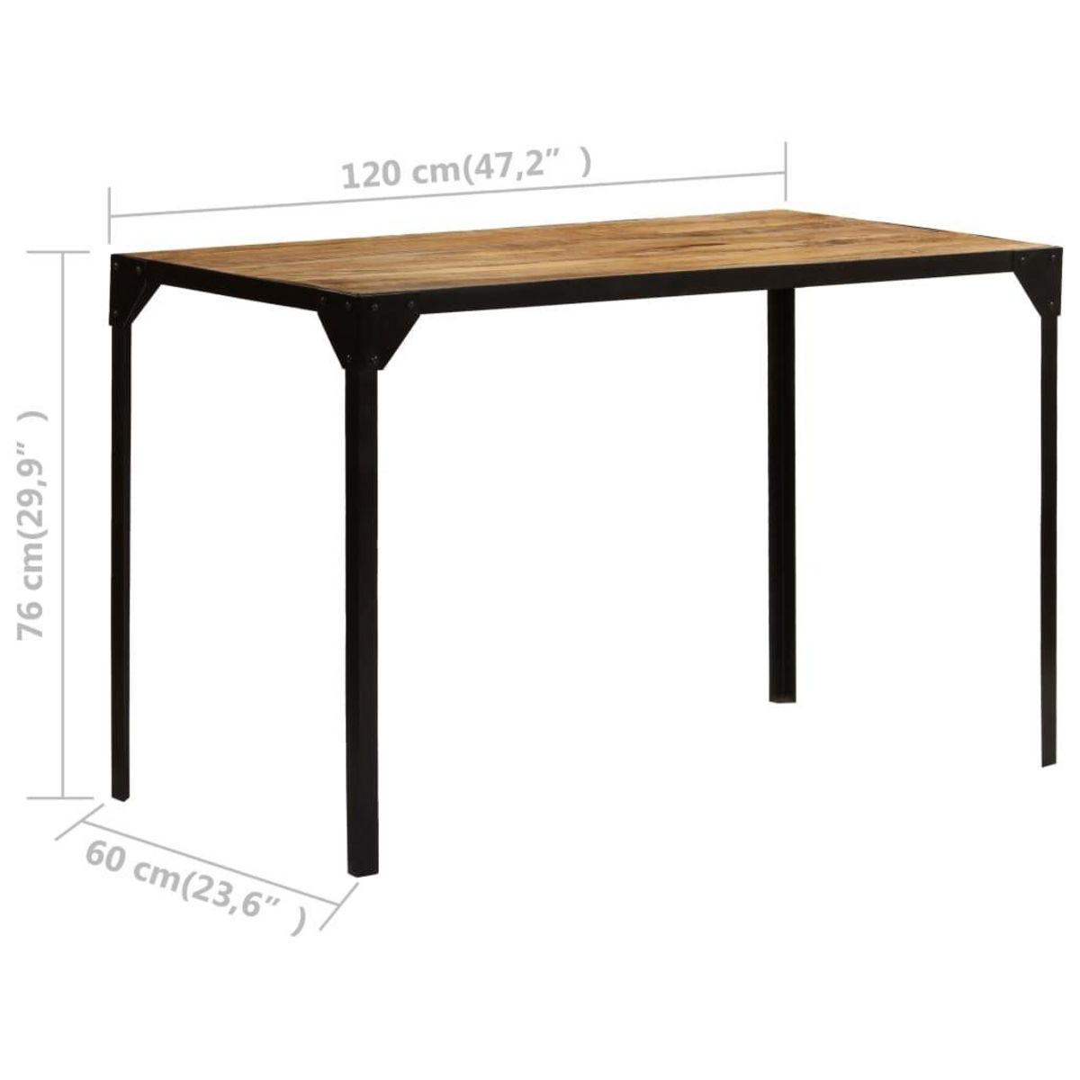 VIDAXL Table a manger Bois de manguier brut massif et Acier 120 cm