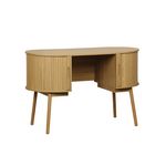 SWEEEK Bureau ovale effet bois rainuré avec deux espaces de rangement. L 120 x P 55 x H 77 cm