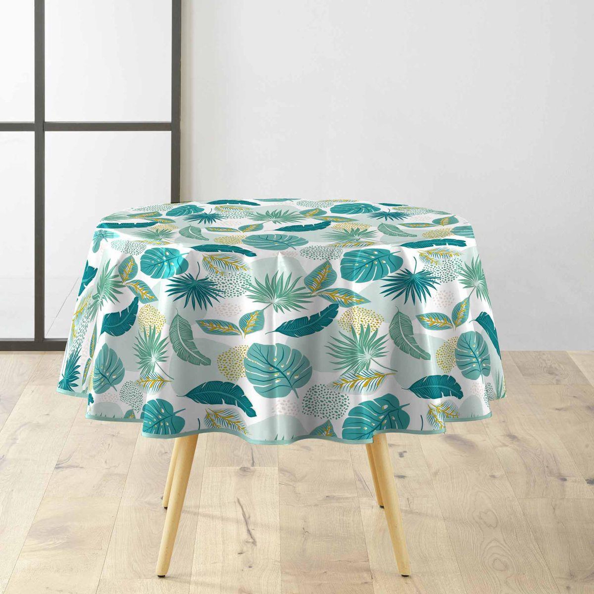 Douceur d'Intérieur Nappe toile cirée ronde imprimé  plantania  160cm bleu
