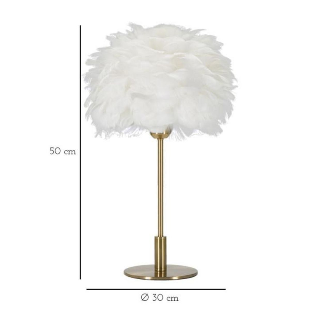 Paris Prix Lampe à Poser Imitation Plume  Ball  50cm Or & Blanc