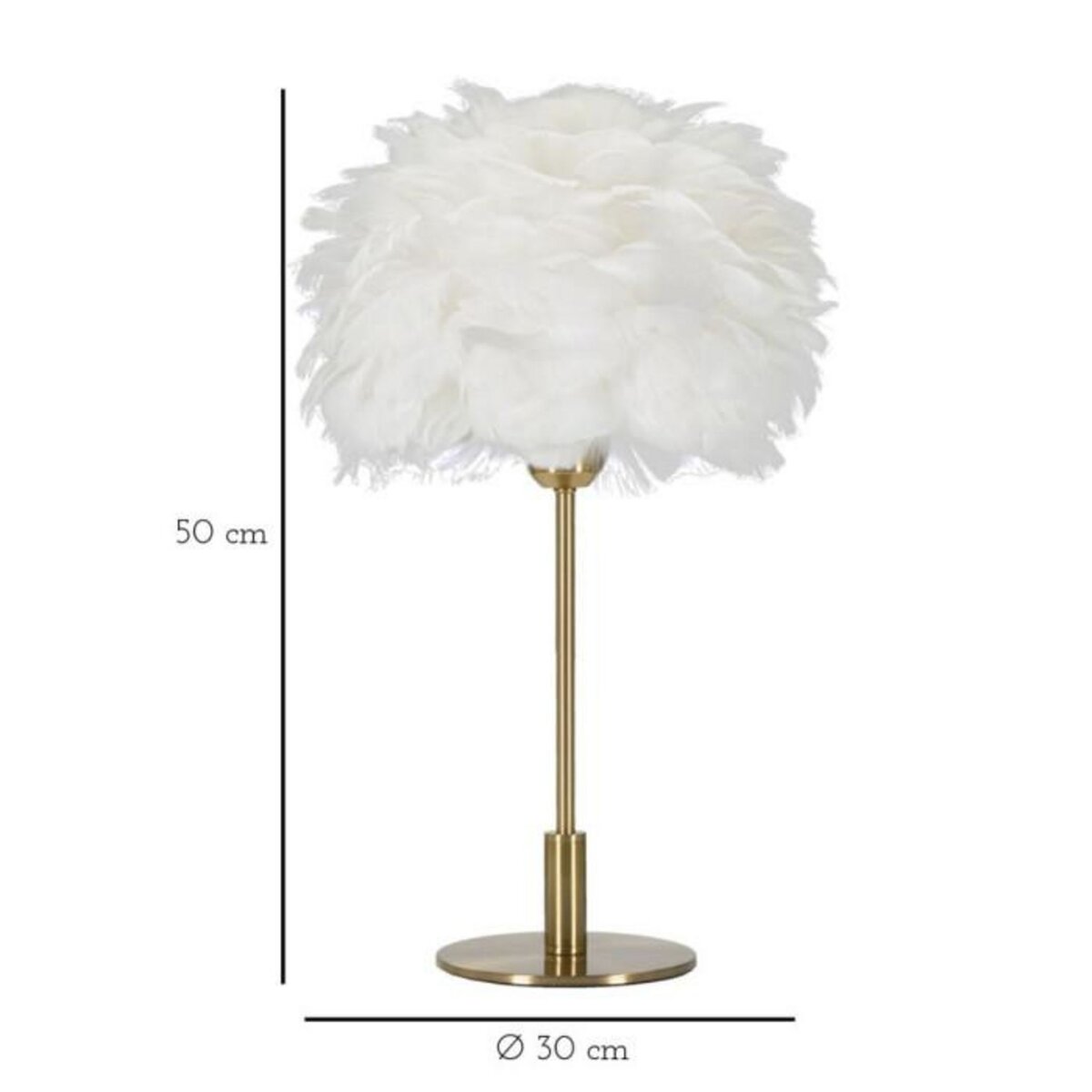 Paris Prix Lampe à Poser Imitation Plume  Ball  50cm Or & Blanc