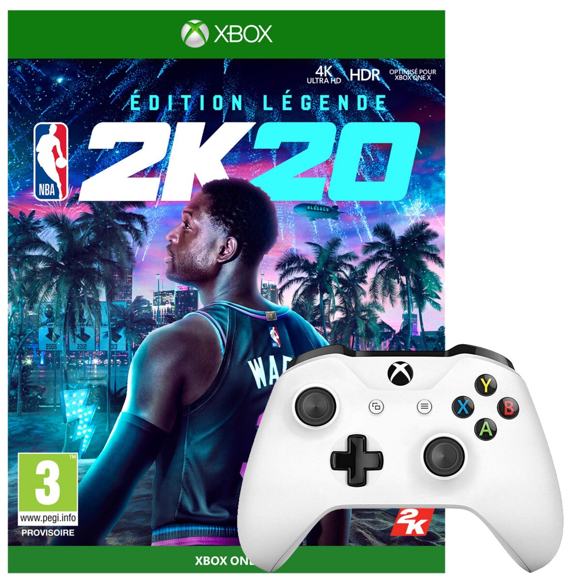 EXCLU WEB Manette Sans Fil Blanche Xbox One + NBA 2K20 Edition Légende