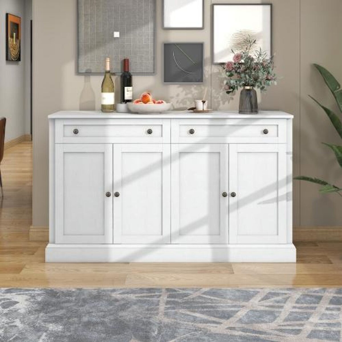 MERAX Buffet 4 porte(s) 2 tiroir(s) - 150 cm blanc panneau de particules