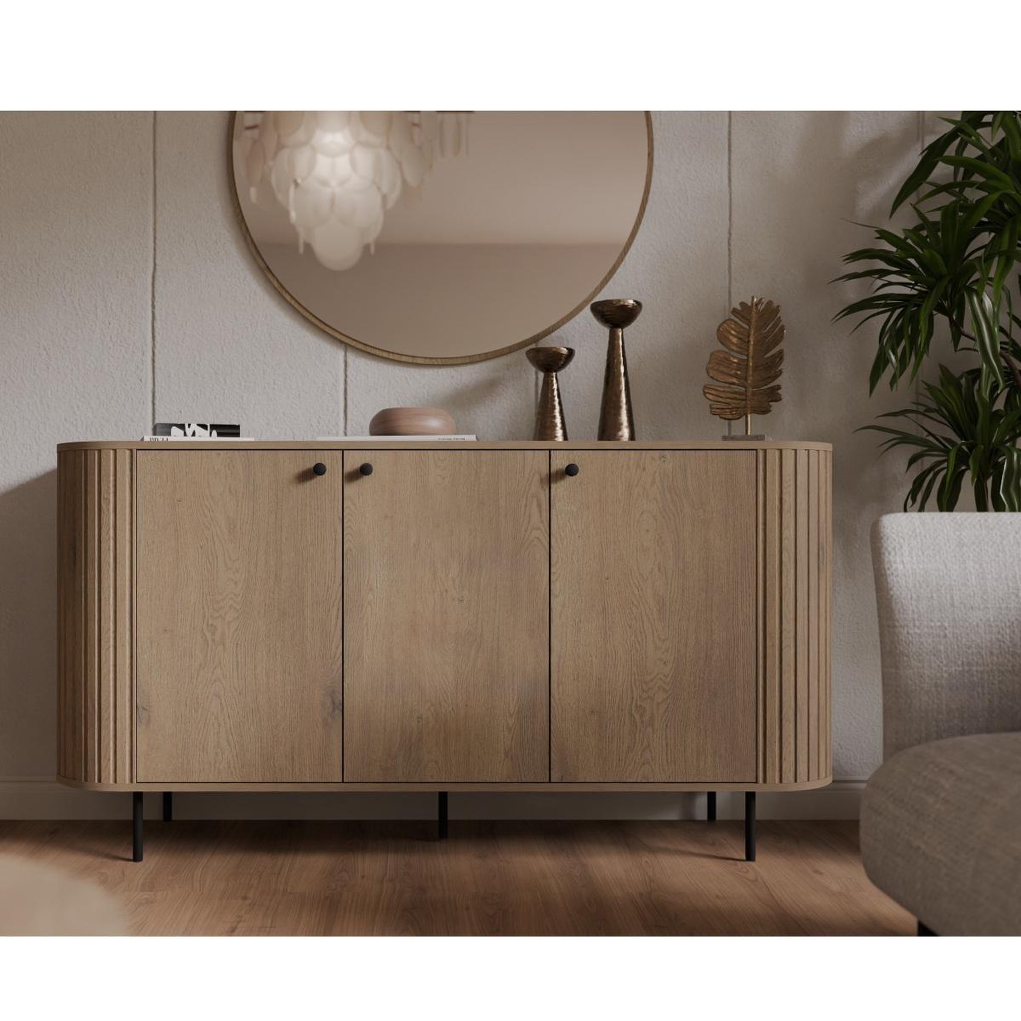 Voir la diapositive 2 : JLC KREATION Buffet bas moderne arrondi couleur bois 165cm lilio