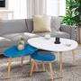 Voir la diapositive 2 : ID MARKET Lot de 3 tables basses gigognes GAIA laquées blanc bleu scandinave