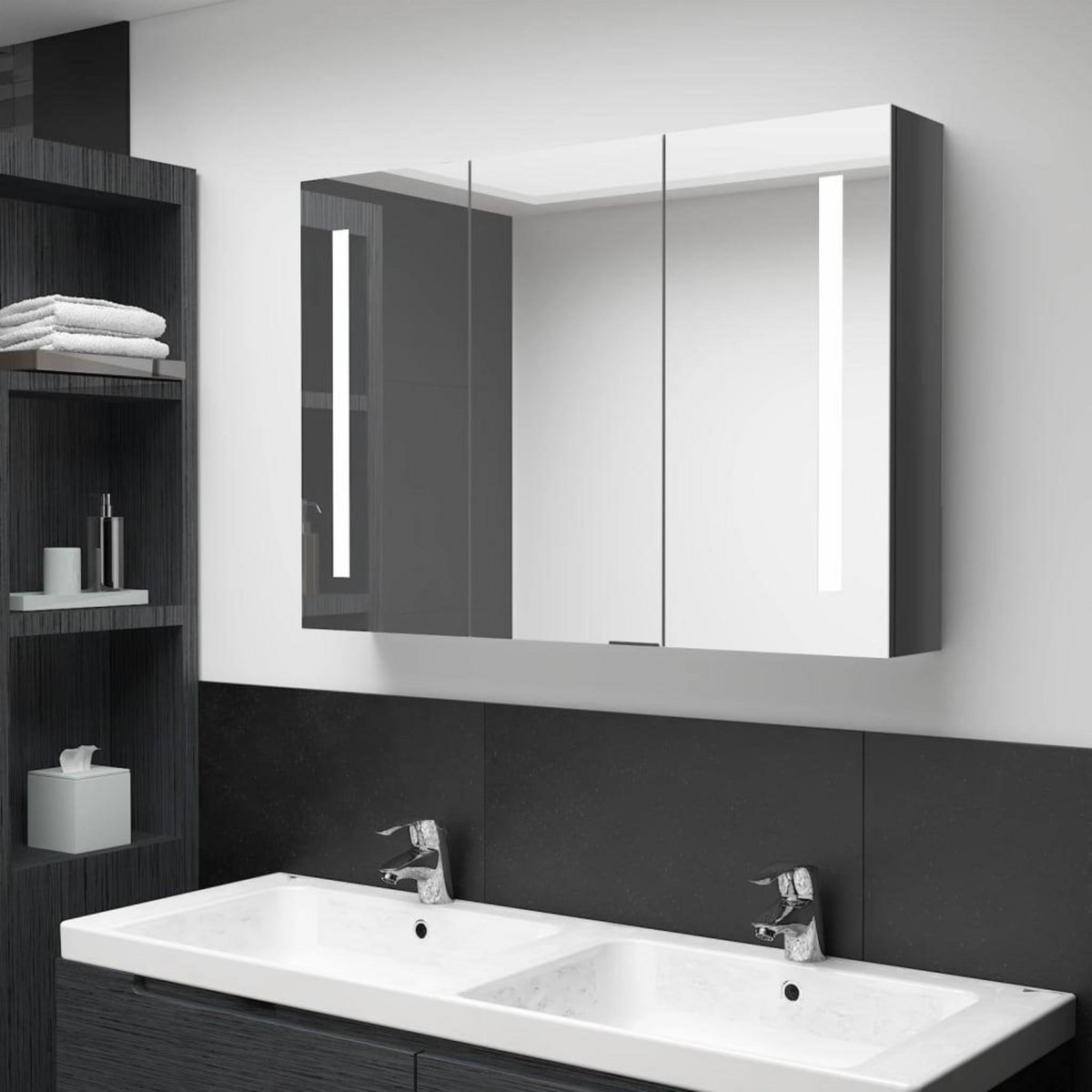 VIDAXL Armoire de salle de bain a miroir LED 89x14x62 cm Gris brillant