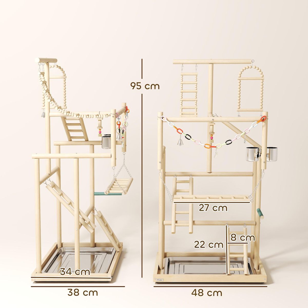 PAWHUT Aire de jeu pour oiseaux perchoirs mangeoires échelles chaîne balançoire cloches plateau