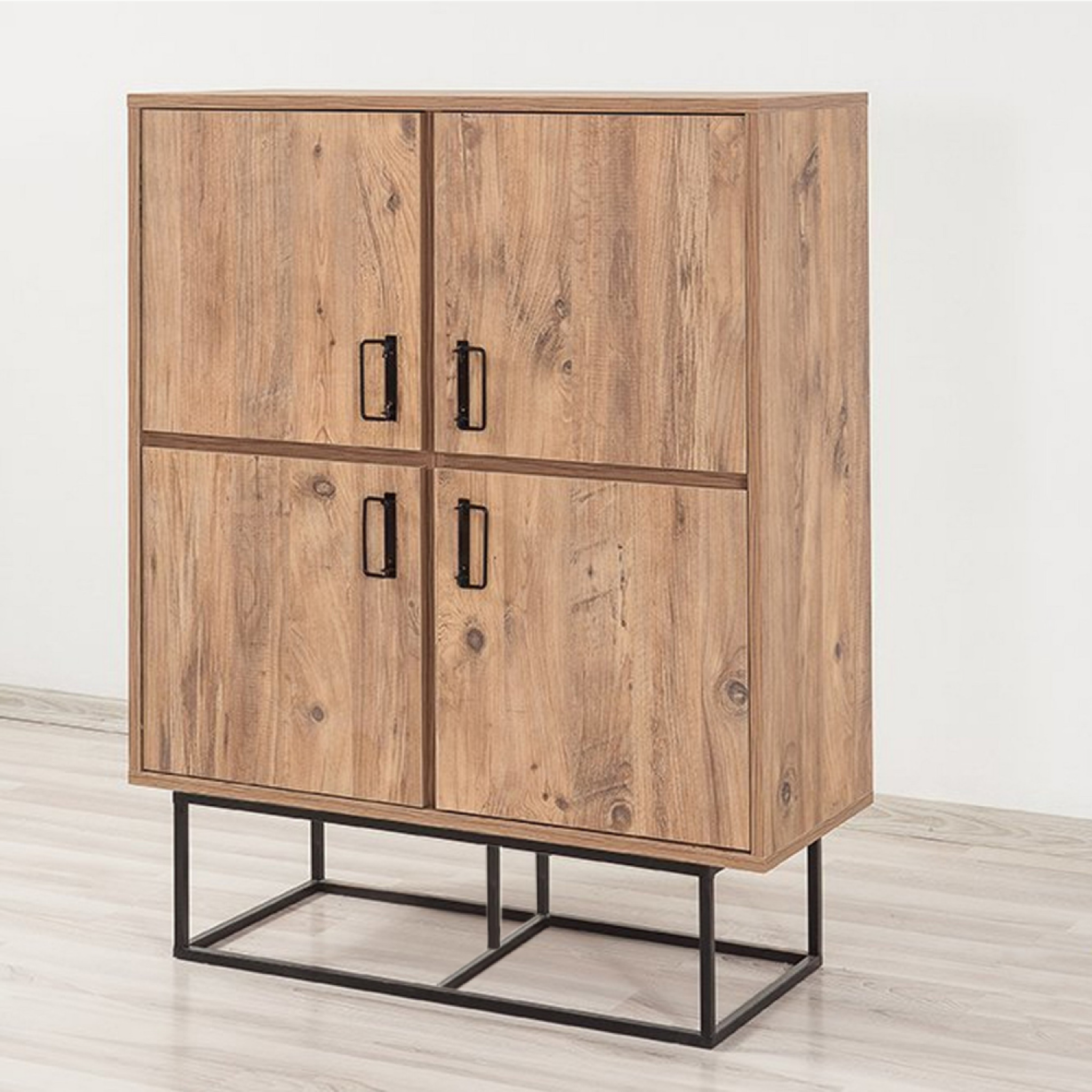 Voir la diapositive 2 : CONCEPT USINE Buffet industriel en bois et métal - 4 portes - 8 rangements BRESOV