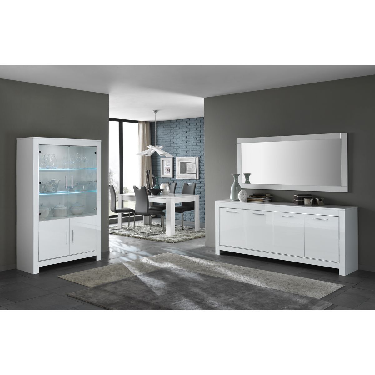 Buffet design moderne 4 portes laqué brillant L210 cm MILANO