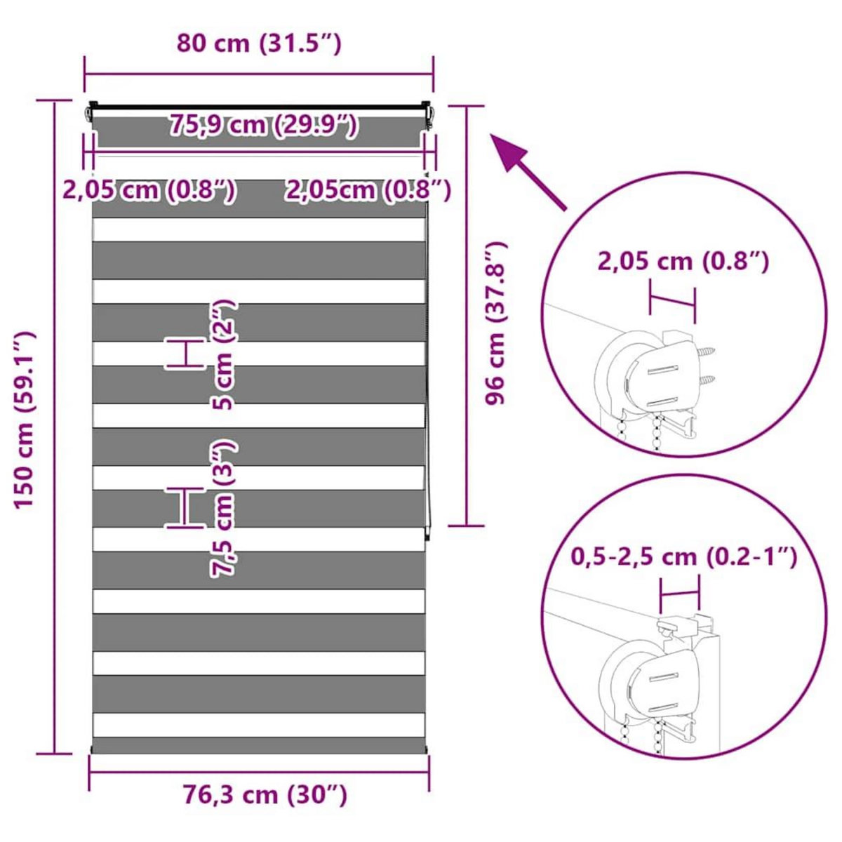 VIDAXL Store zebre marron sable largeur du tissu 75,9 cm polyester