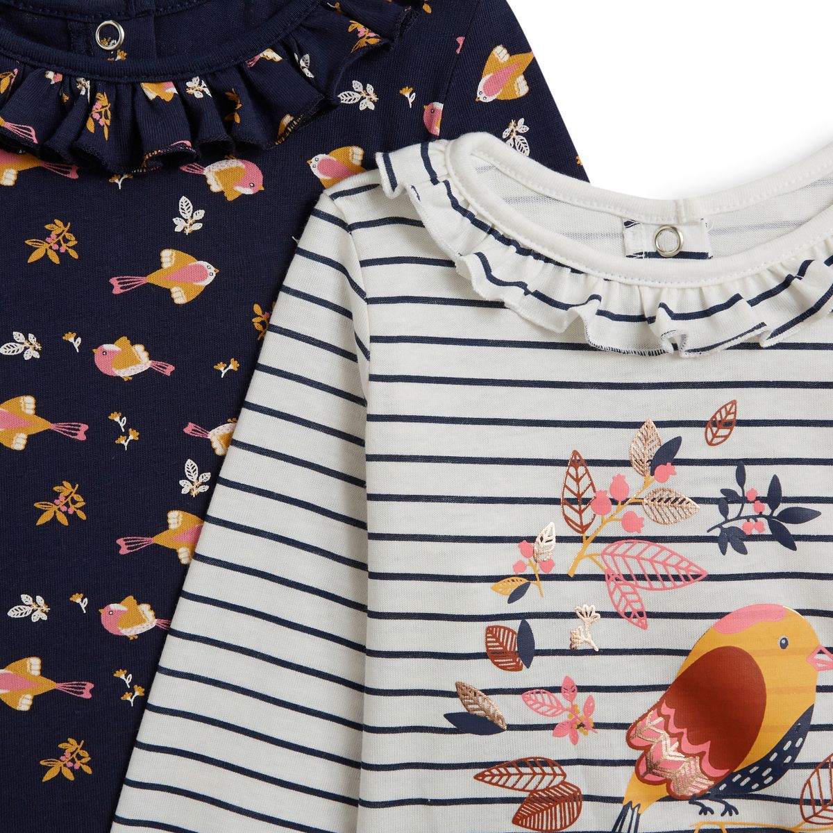 INEXTENSO Lot de 2 t-shirt manches longues à colerette bébé fille