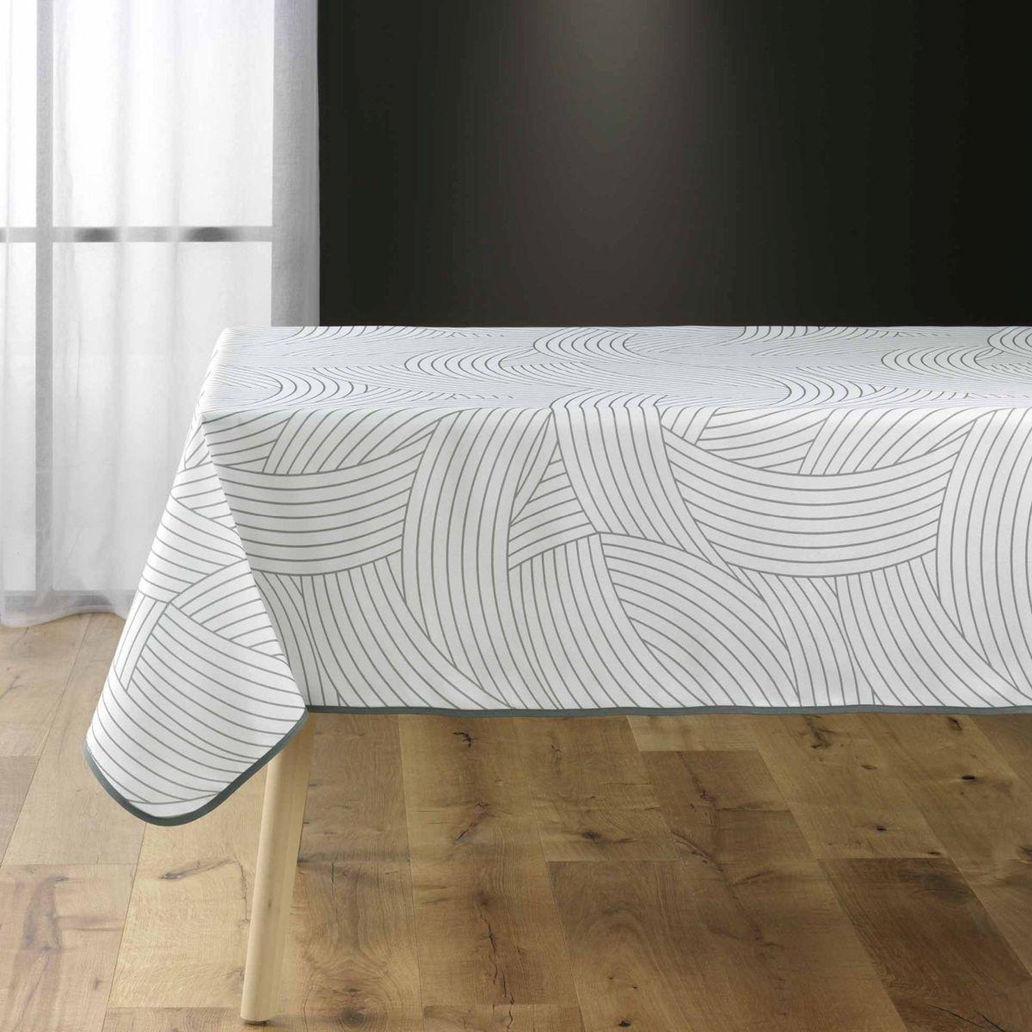 Douceur d'Intérieur Nappe antitache imprimé  linea  150x200cm blanc