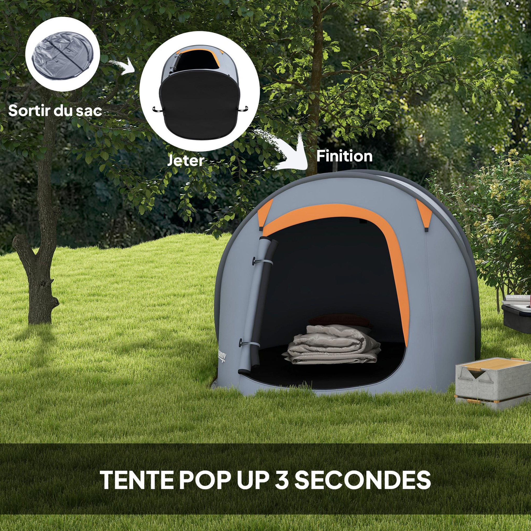 Voir la diapositive 5 : OUTSUNNY Tente de camping automatique pop-up 2-3 pers. Étanchéité 2000 mm sac gris