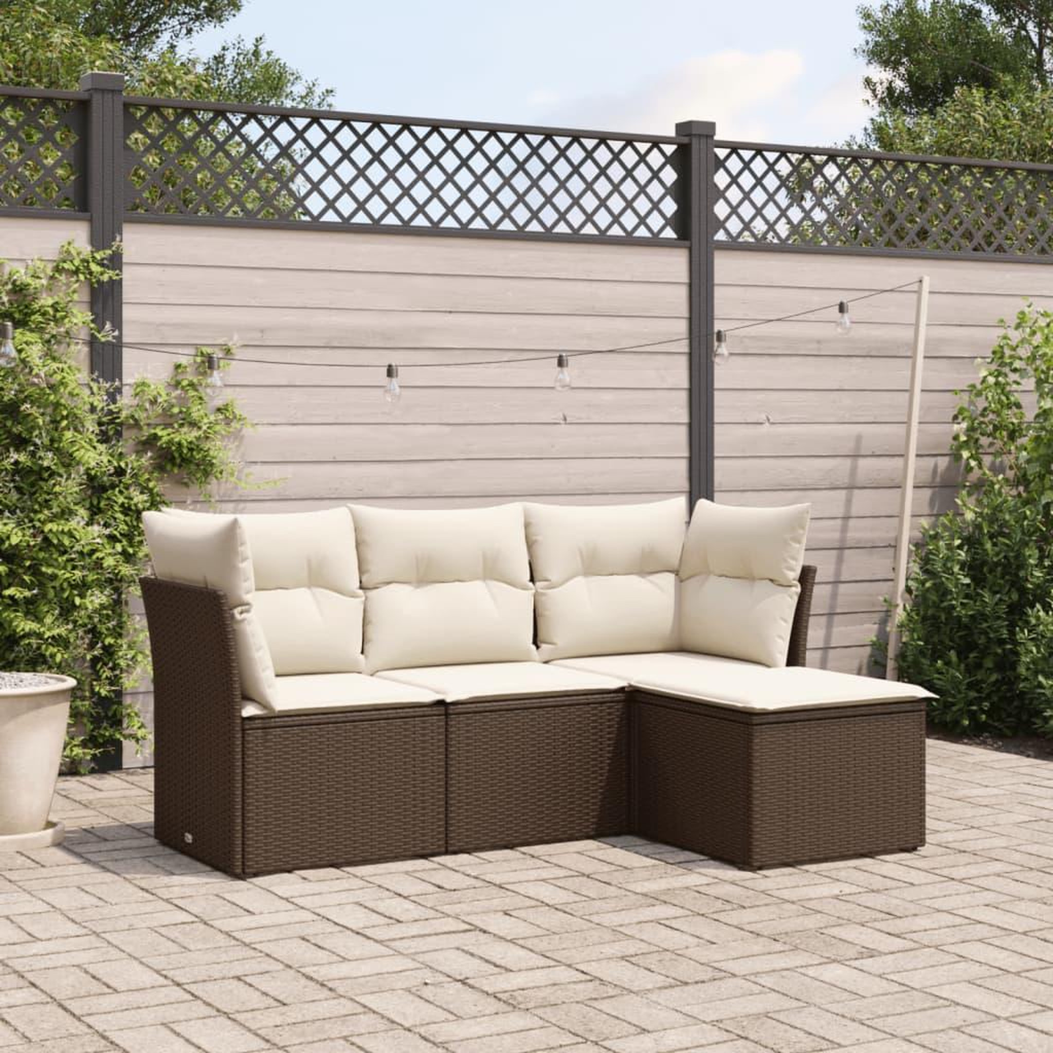 VIDAXL Salon de jardin 4 pcs avec coussins marron resine tressee