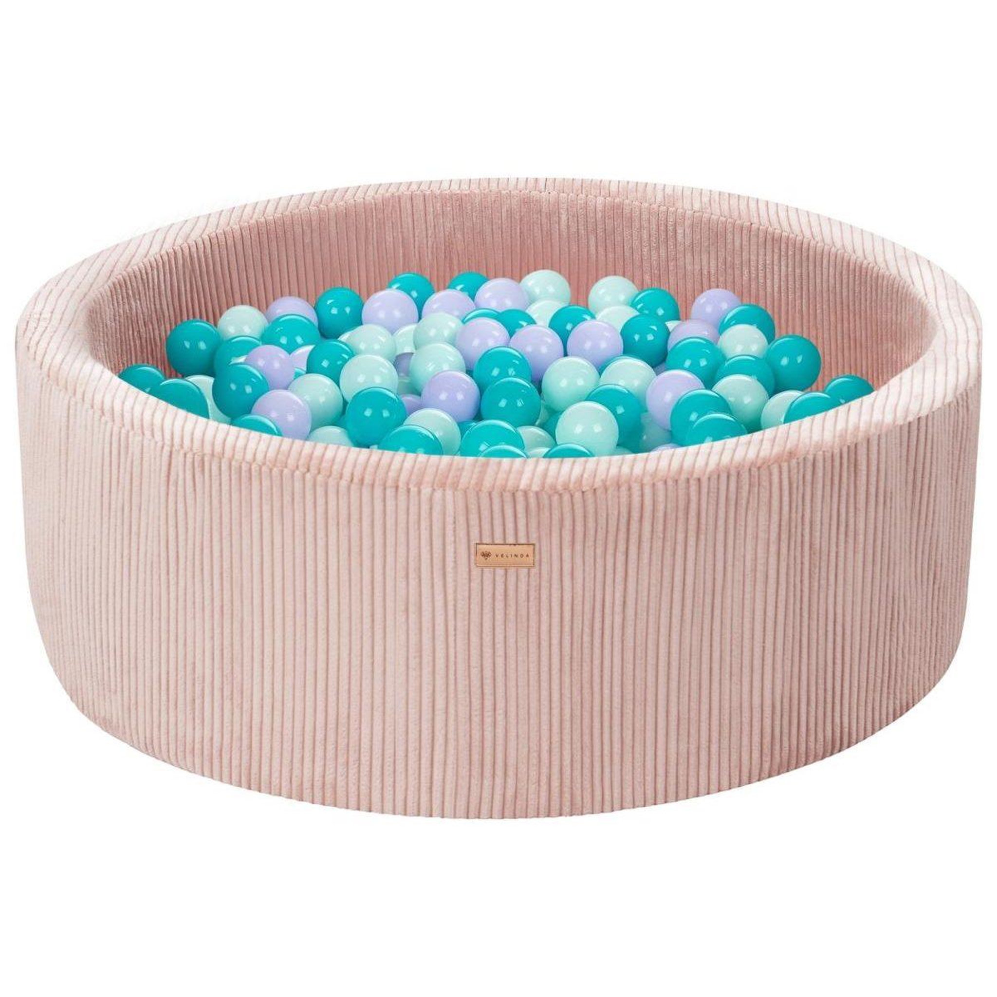 VELINDA Piscine à balles en velours côtelé avec 300 balles, diamètre env. 90 cm — rose clair