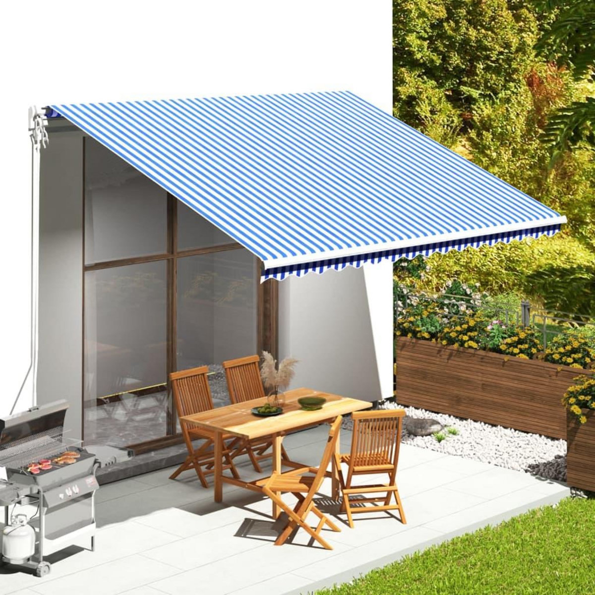 VIDAXL Tissu de remplacement pour auvent Bleu et blanc 4,5x3,5 m
