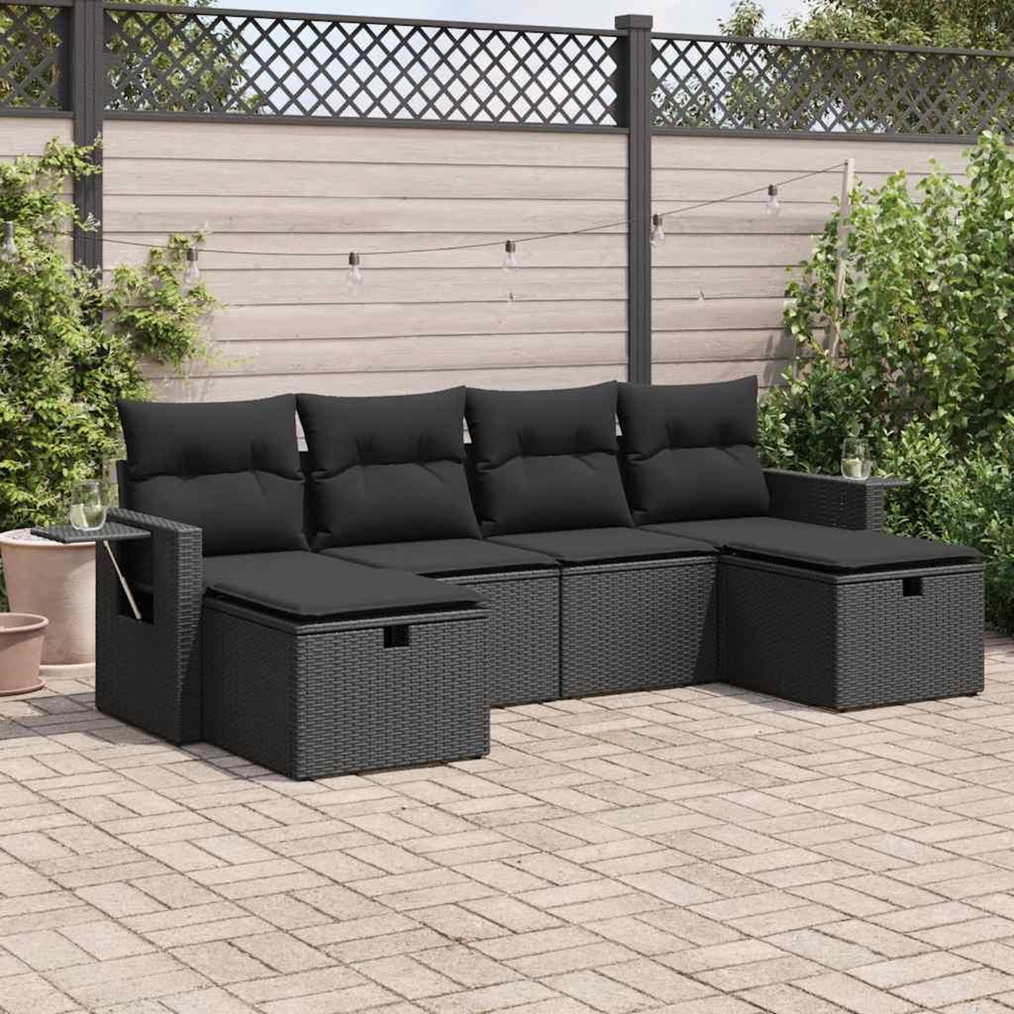 VIDAXL Salon de jardin 6 pcs avec coussins noir resine tressee