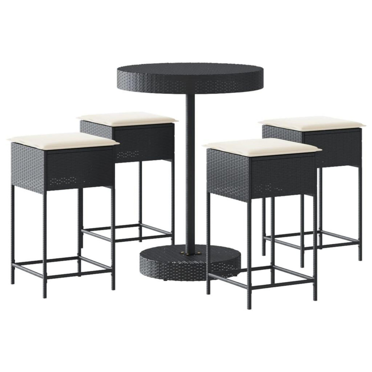 VIDAXL Ensemble de bar de jardin 5 pcs avec coussins noir poly rotin