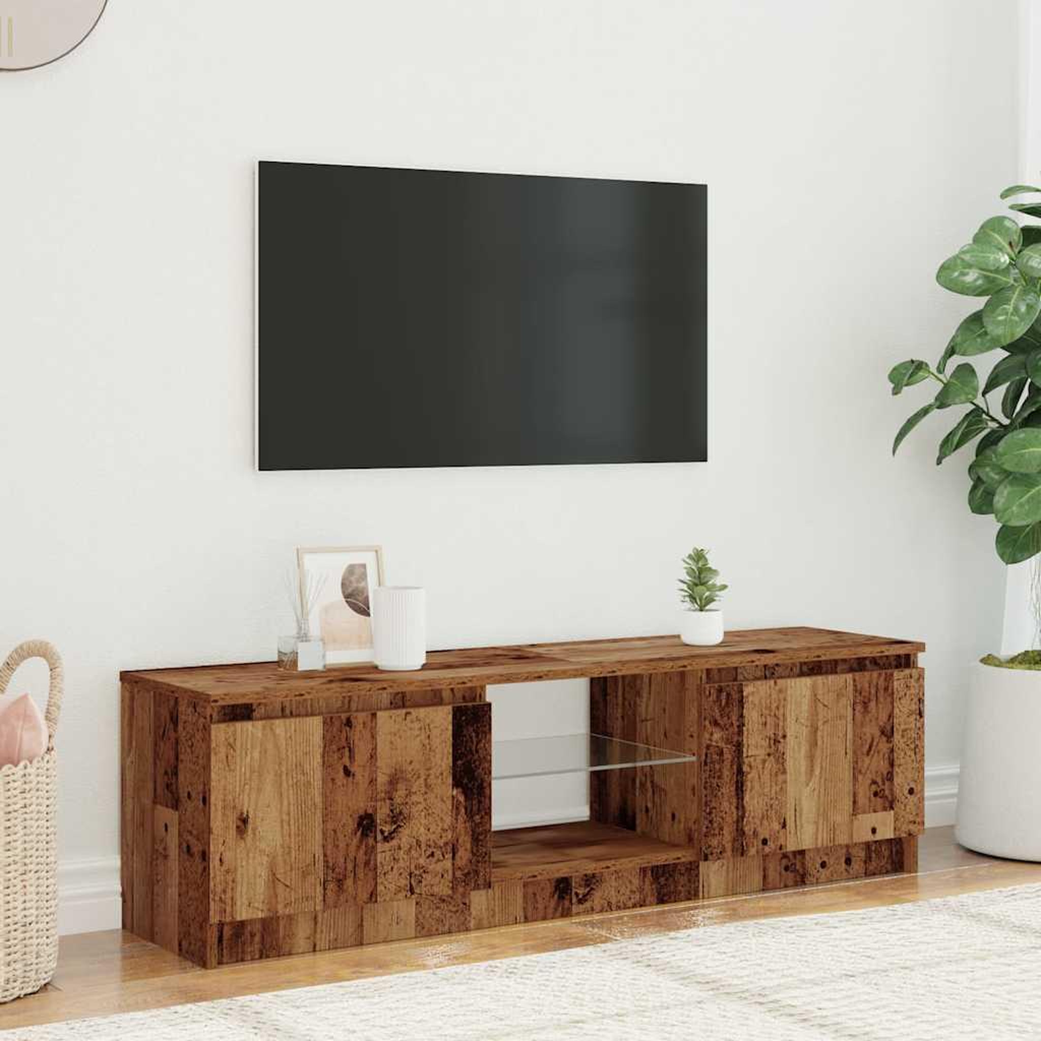 Voir la diapositive 3 : VIDAXL Meuble TV avec lumieres LED vieux bois bois d'ingenierie