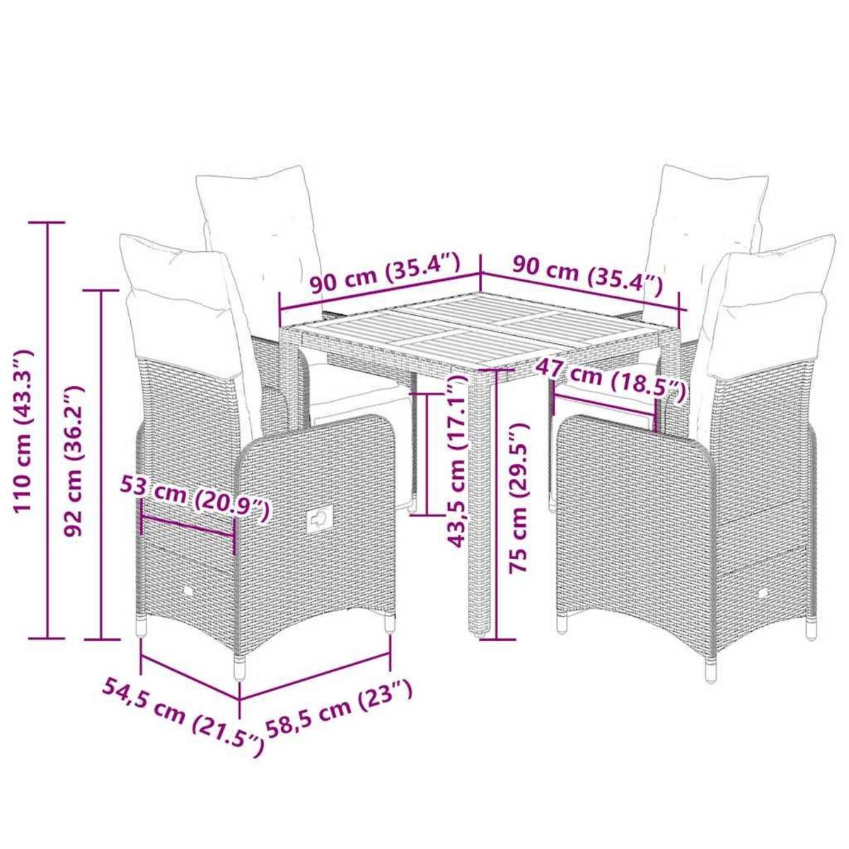 VIDAXL Ensemble de bistro de jardin 5 pcs coussins noir poly rotin