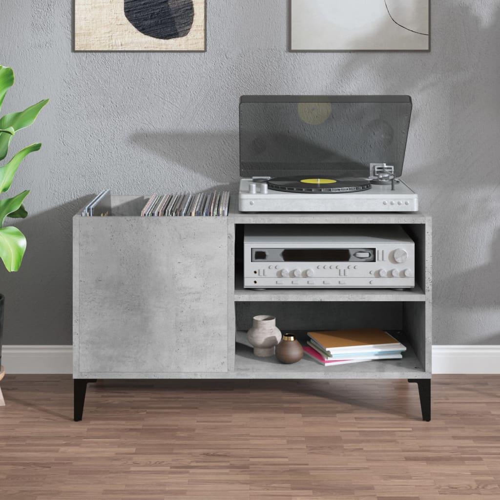 Voir la diapositive 3 : VIDAXL Armoire a disques gris beton 84,5x38x48 cm bois d'ingenierie