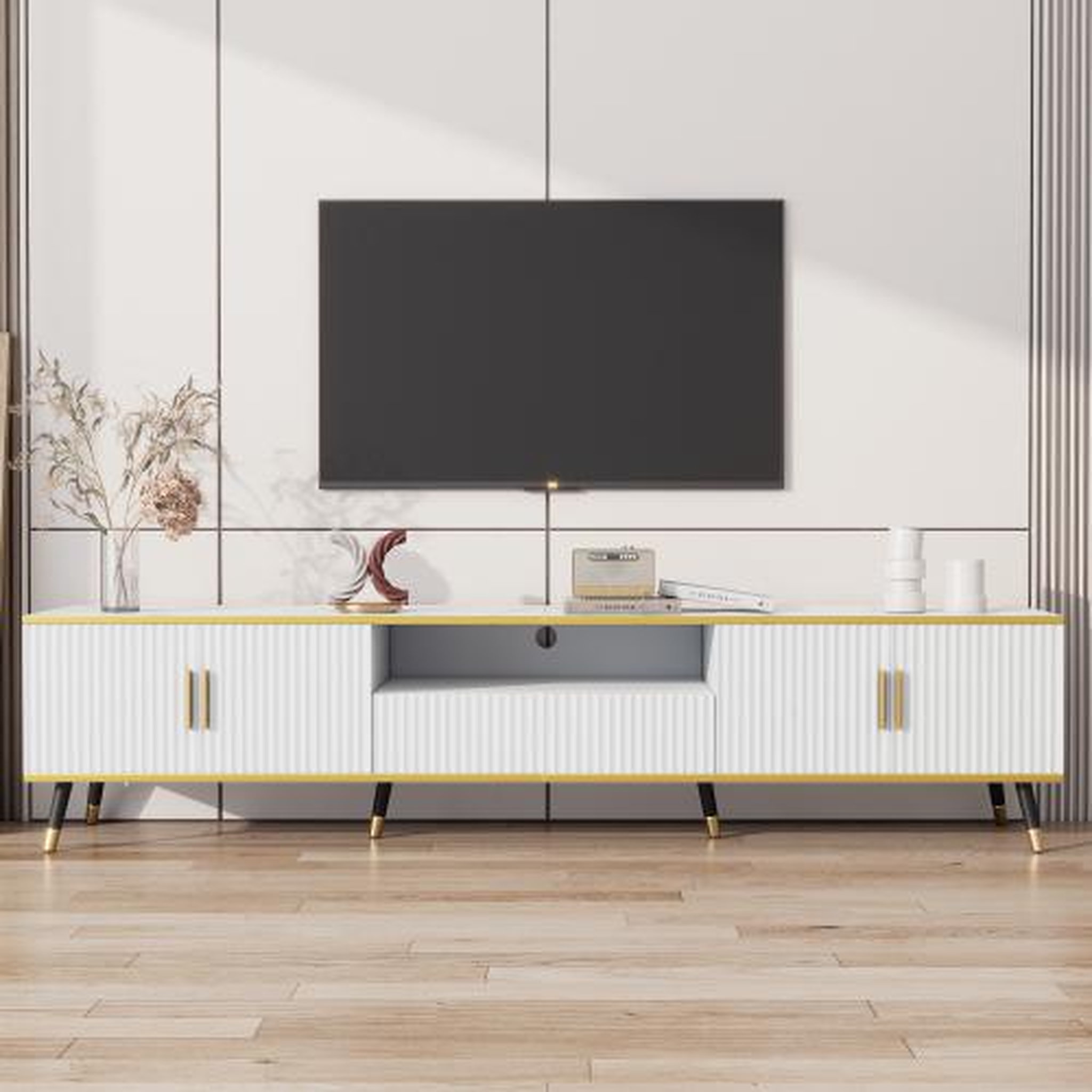 Voir la diapositive 2 : MERAX Meuble tv blanc 200 cm panneau de particules