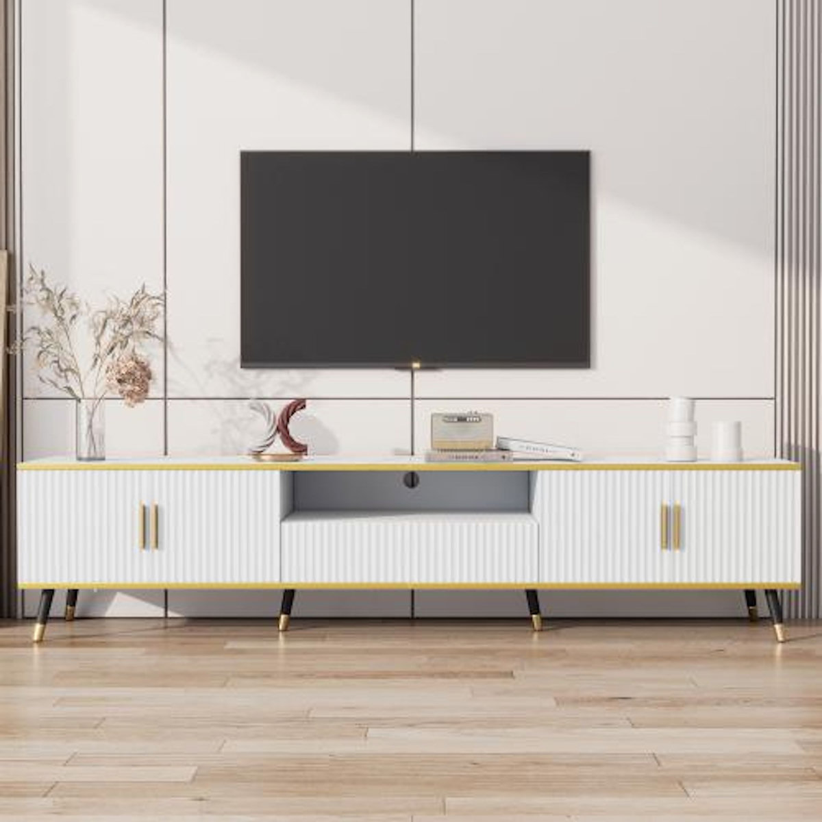 MERAX Meuble tv blanc 200 cm panneau de particules