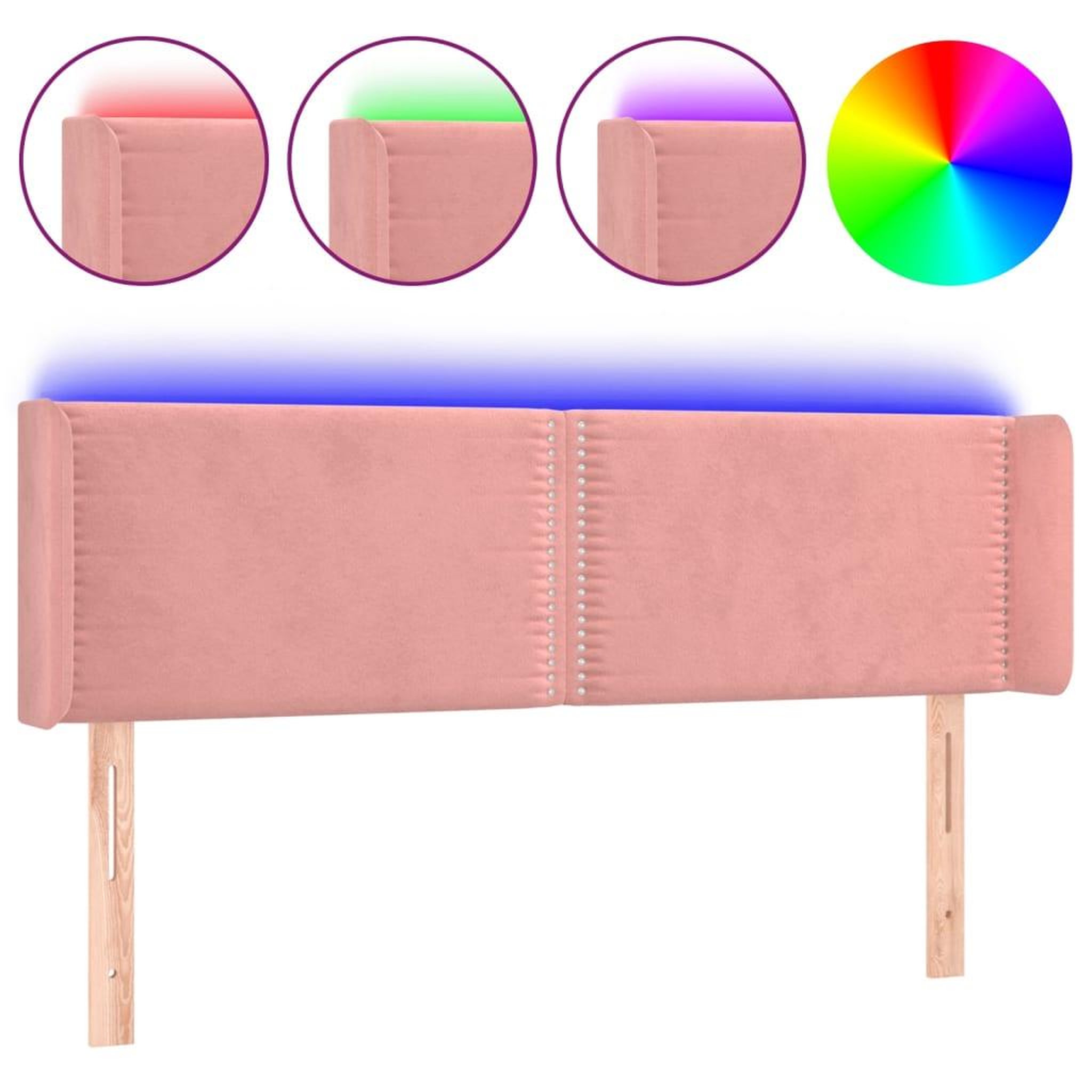 Voir la diapositive 2 : VIDAXL Tete de lit a LED Rose 147x16x78/88 cm Velours